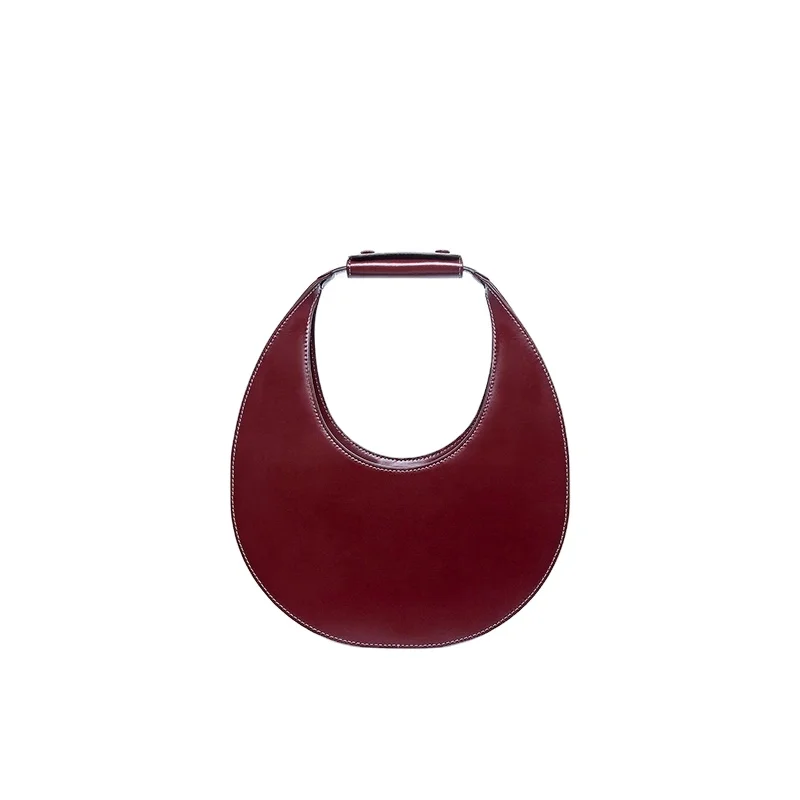 New Fashion Burgundy Ladies Shoulder Bag Trendy Pu Leather Half Moon Women Underarm Handbags