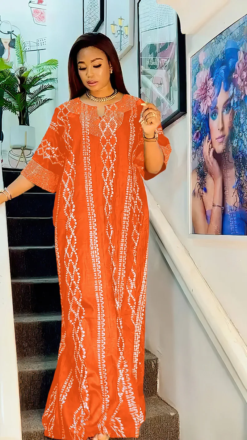 Liu Ming March Expo 2024 African Fashion Women Clothing Elegant Short Sleeve V Neck Muslim Abaya Dresses