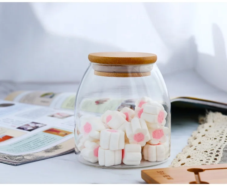 empty high borosilicate glass jars glass unique jars containers with acacia wood lid