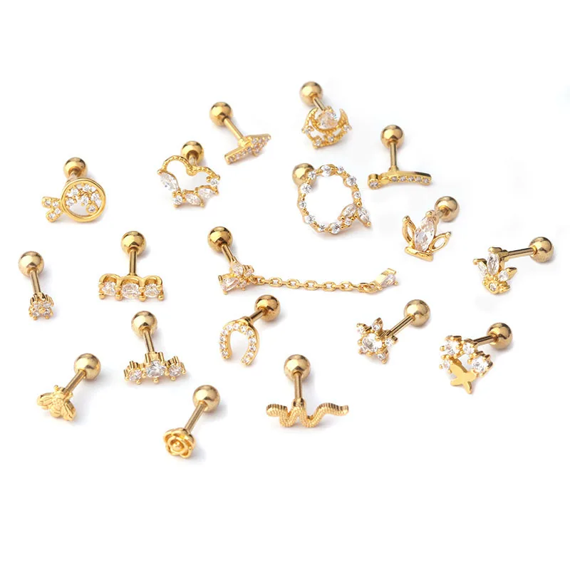 Fengshang Fashion Gold Silver Earring CZ Geometric Piercing Earring Jewelry Wholesale Designer Ear Stud Earrings For Women