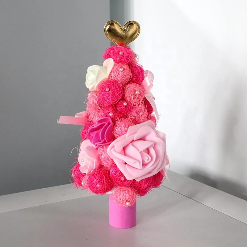 
DIY Linen Pompoms EVA Colorful Rose Christmas Tree Set Kid Craft 