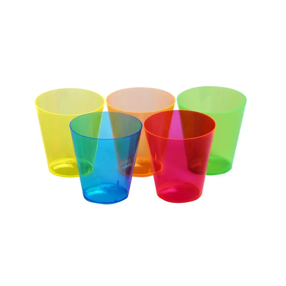 Disposable Hard Plastic Shot Glasses, Neon 1oz - Fun Glow in the Dark Bright Colors, Heavy Duty & Reusable Party Shot Cups