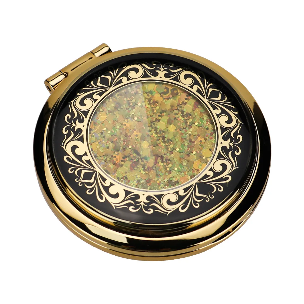 Mini Round Glitter Snow Sand Water Fill Liquid Makeup Hand Mirror Logo Custom Mirror Handheld