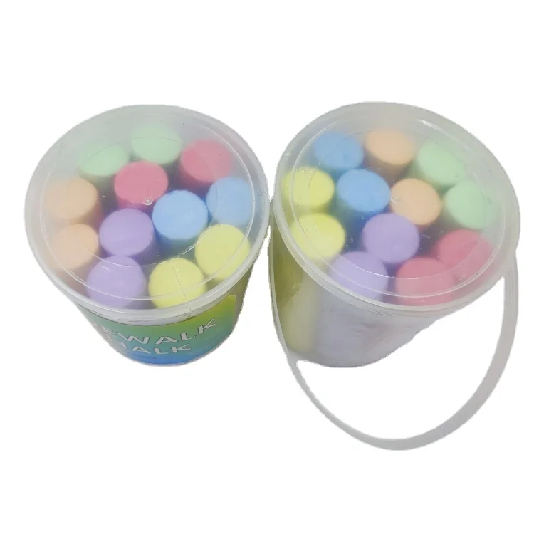 Customised Washable Sidewalk chalk pack in Storage Bucket 12pcs Colorful Outdoor Chalk Bag Large for school chalk packing box