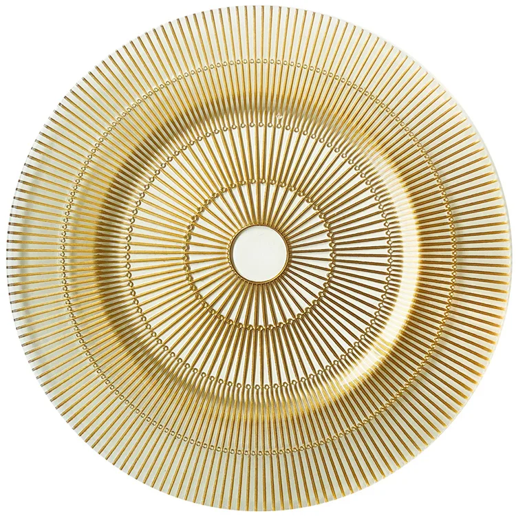 Popular Glass underplates for Wedding Banquet decoration Gold rimmed Charger Plates Wholesale luxury clear dinnerware ste