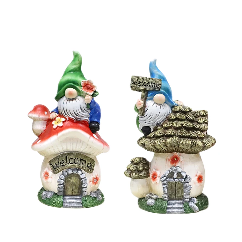 Redeco Amazon Cute Wholesale Garden Gnomes Magnesium Oxide Led Solar Magnesia Gnome Doll For Gifts Home Garden Decoration