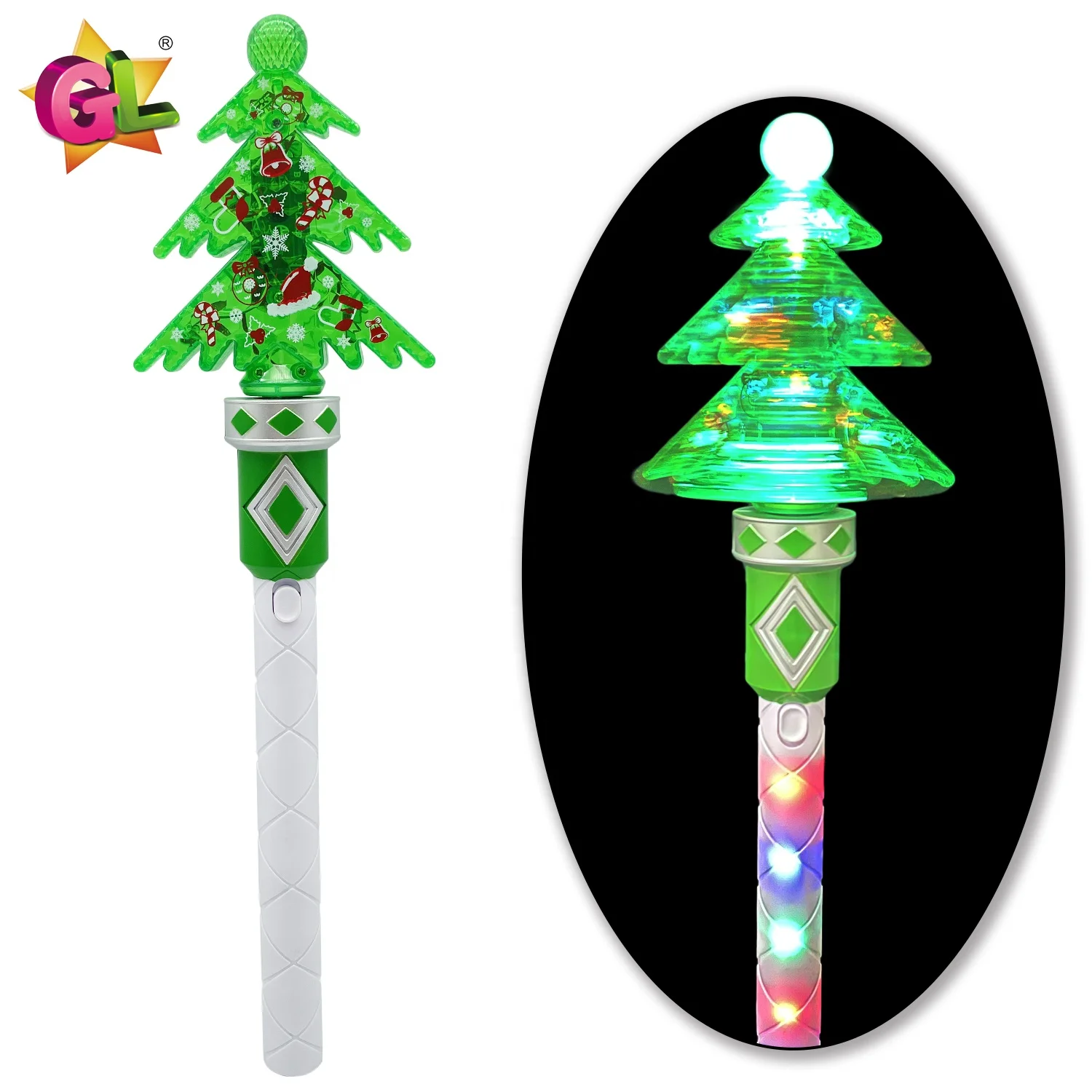 Hot sale products 2024 light up spinning christmas tree wand with sound plastic toy christmas led toys