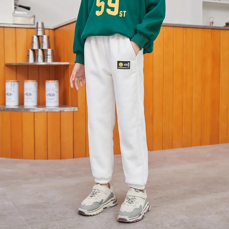 Winter Insulated Waffle Gega Fleece Sweatpants for Boys Soft Outdoor Clothing for Children