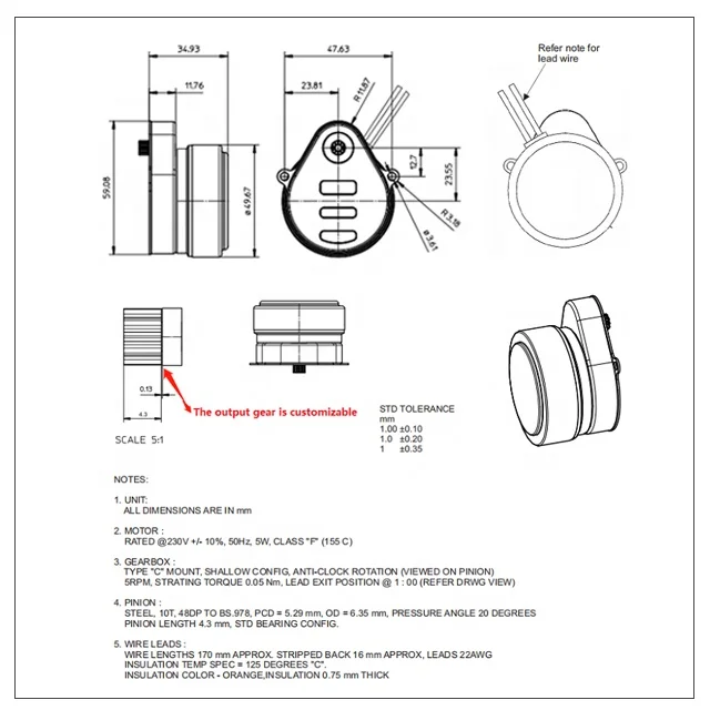 UL attestation AC Synchronous Motor Household electrical appliances Air valve actuator Motor  AC 24V 110V 220V 230V 5RPM 6W CCW