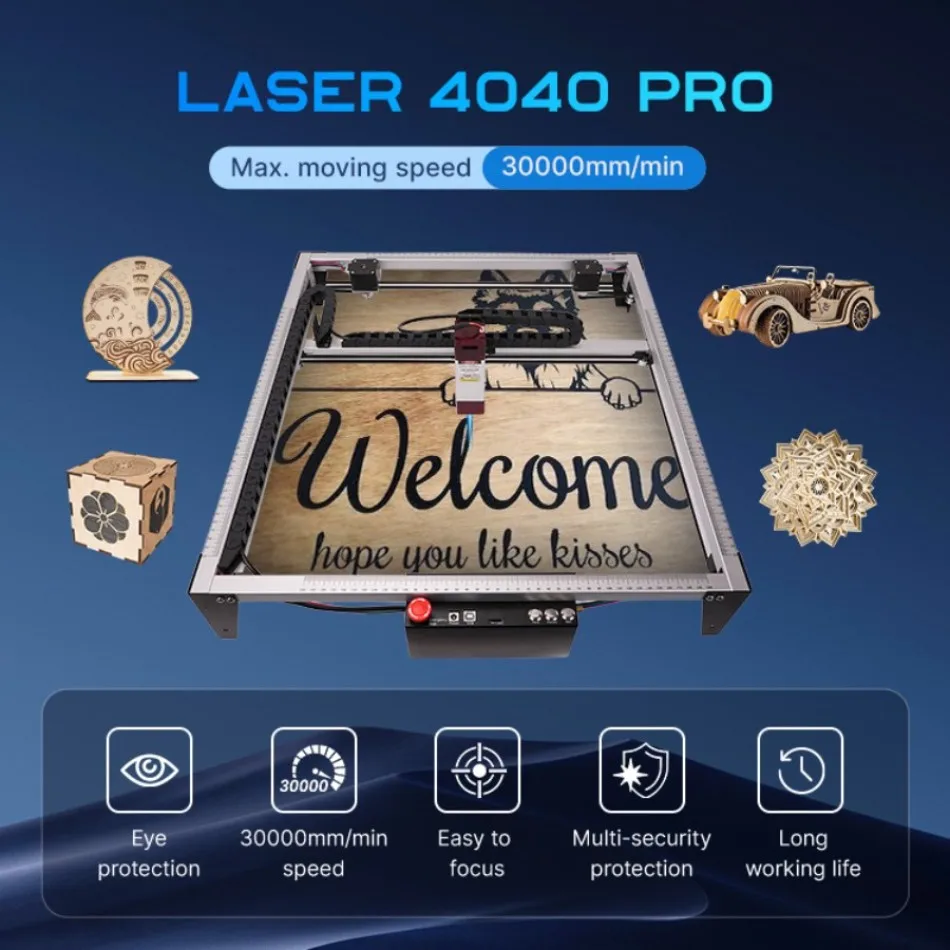 LUNYEE 5.5W/10W Durable 4040pro Laser Engraving Machine with Two-axis for Acrylic and Wood Carving and Cutting