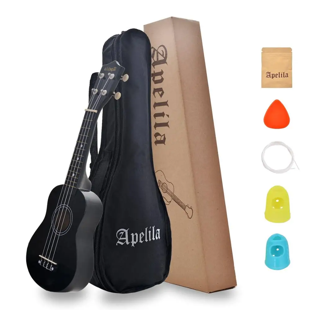 
black high quality lightweight 4 string soprano ukulele for children 