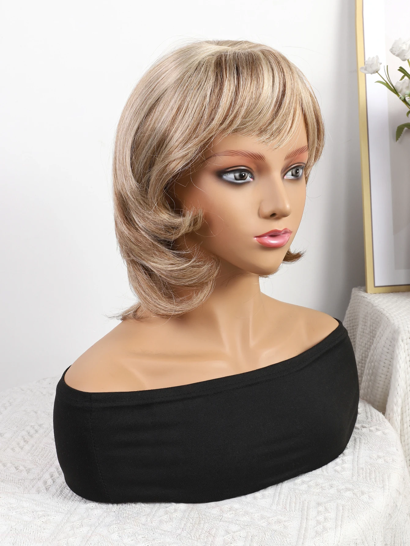 NewLook Women Grey Wig Curly Headband Short Bob Synthetic Hair Wigs Short Bob Wig