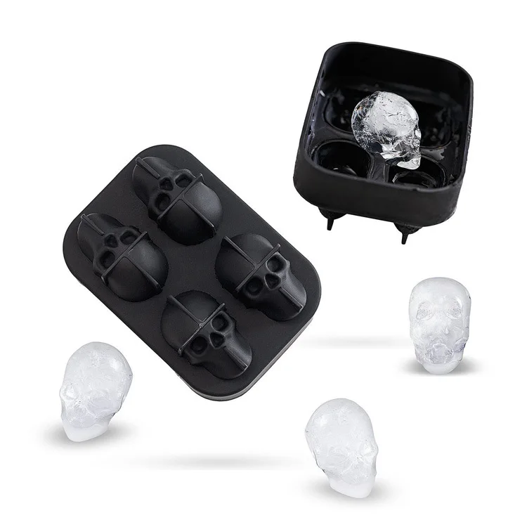 Wholesale 4 Unit 3d Skeleton Silicone soft Ice Cube Mold Jello Tray Mould Silicone