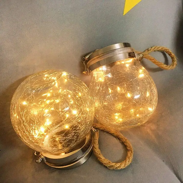 Solar Lantern Crackle Glass Ball Christmas Holiday Solar Lanterns Outdoor IP65 Waterproof for Patio Garden Backyard