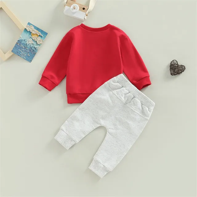1Pcs Custom Logo RTS Spring Autumn Newborn Infant Toddler Clothes Cotton Top Pants LOVER BOY Baby Boys Two Pieces Set