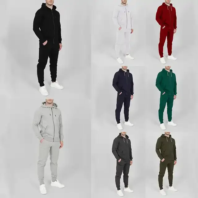 Autumn winter custom blank plain zipper sweatsuit sets polyester jogger sets mens casual 2 ps tracksuits