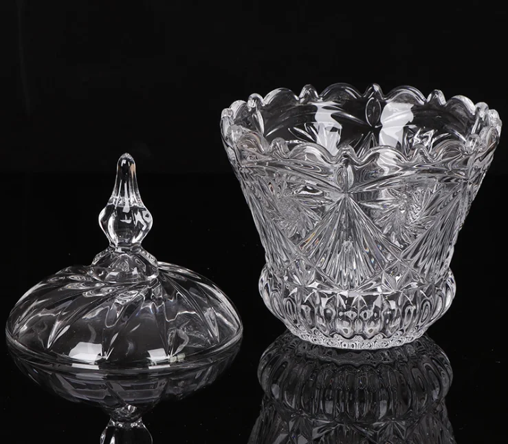 Wholesale Crystal Clear Glass Sugar Jar Sugar Bowl Glass Candy Jars with Lid