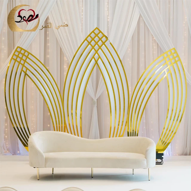 Leaf shape stage prop background set golden acrylic wedding stage backdrop