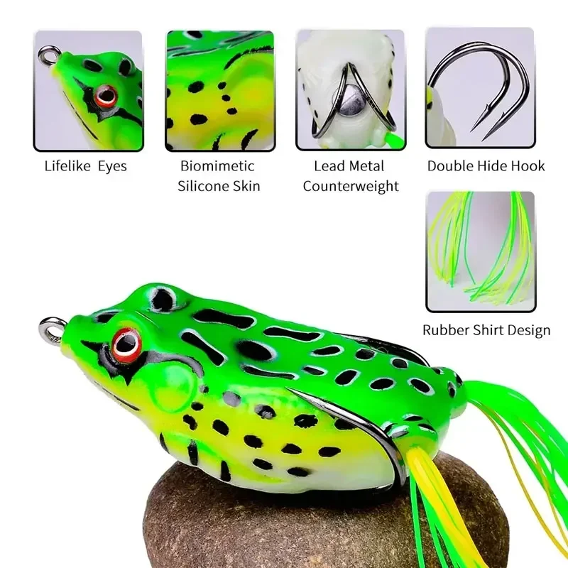 5pcs 5g 8g 12g Frog Lure Soft Tube Bait Plastic Fishing Lure with Fishing Hooks Topwater Ray Frog Artificial 3D Eyes Crankbait
