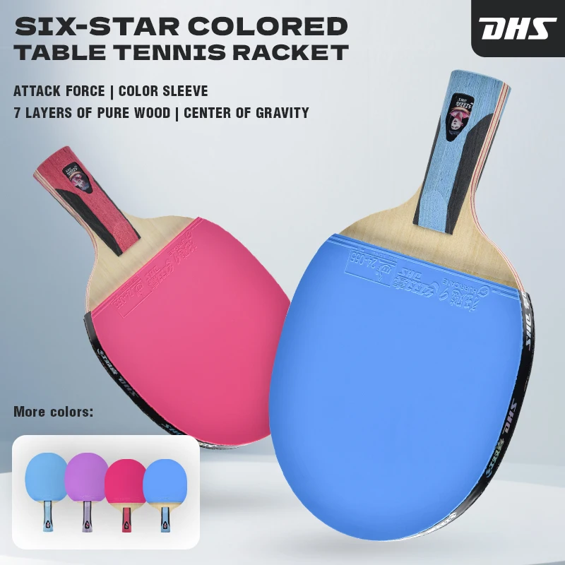 Red Double Happiness 6-Star Professional Table Tennis Racket Set Glue Crazy Training Single Racket Rubber Wood ITTF Certified