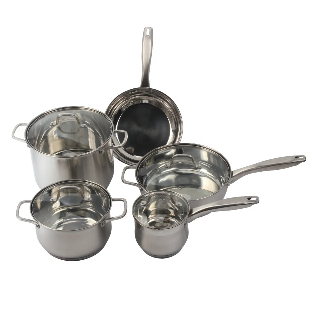 5 Piece Premium Cookware Set with Glass Lid , 5-Ply Capsule Stainless Steel Pots and Fry Pans
