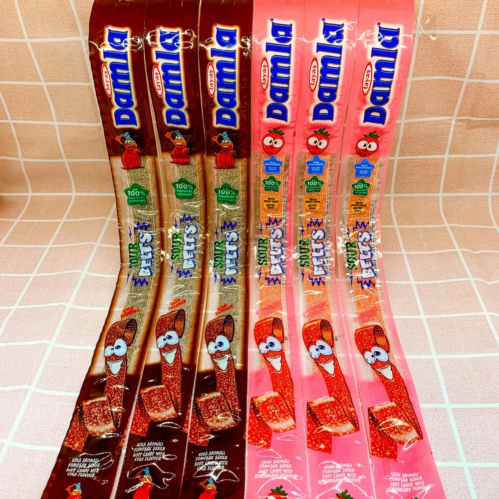 SPECIAL LONG TO 45CM MIX FRUIT FLAVOR SOUR BELTS 8 PIECE IN ONE BAG SOUR STRIPS