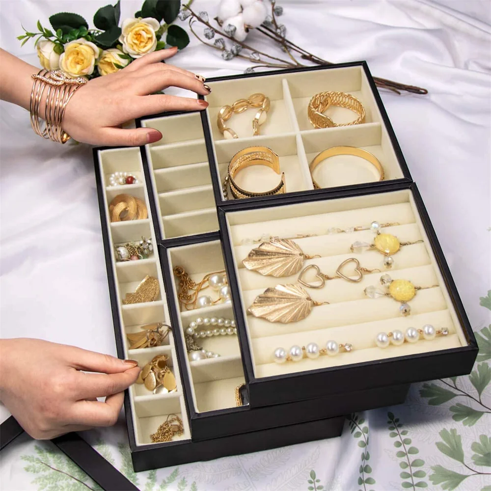High quality jewelry display holder necklace jewelry display stackable jewelry organizer trays with lid.