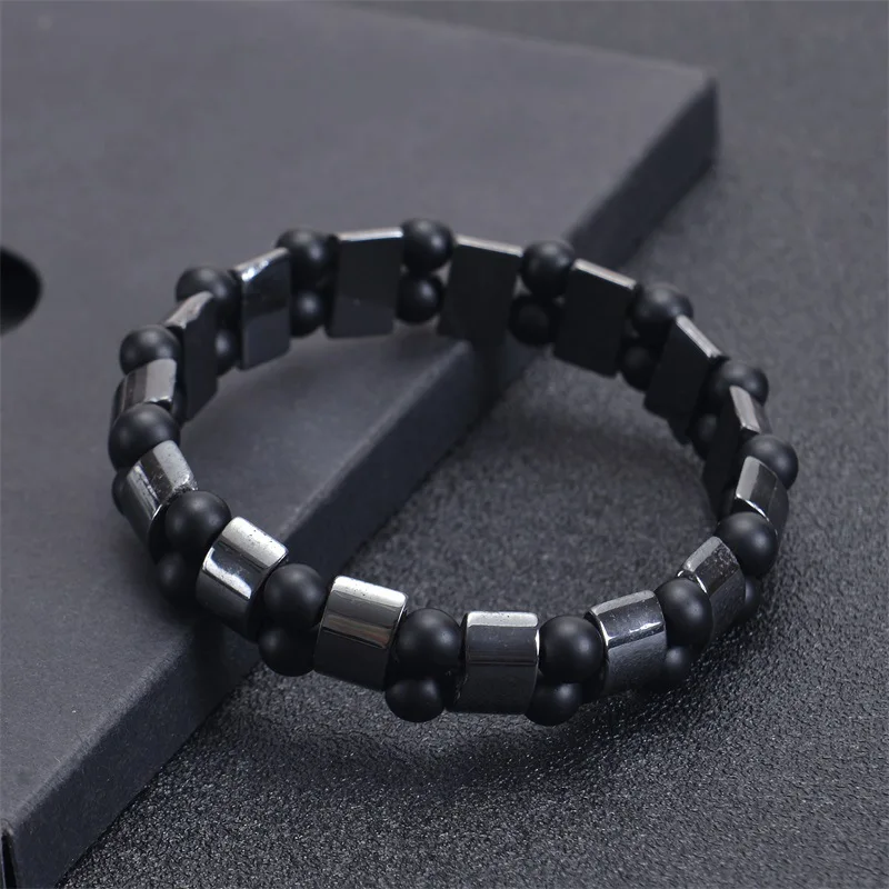 Premium Natural Black Matte Hematite Stone Tiger Eyes Beaded Stretch Cuban Wrap Bracelets Magnetic Healing Jewelry For Mens