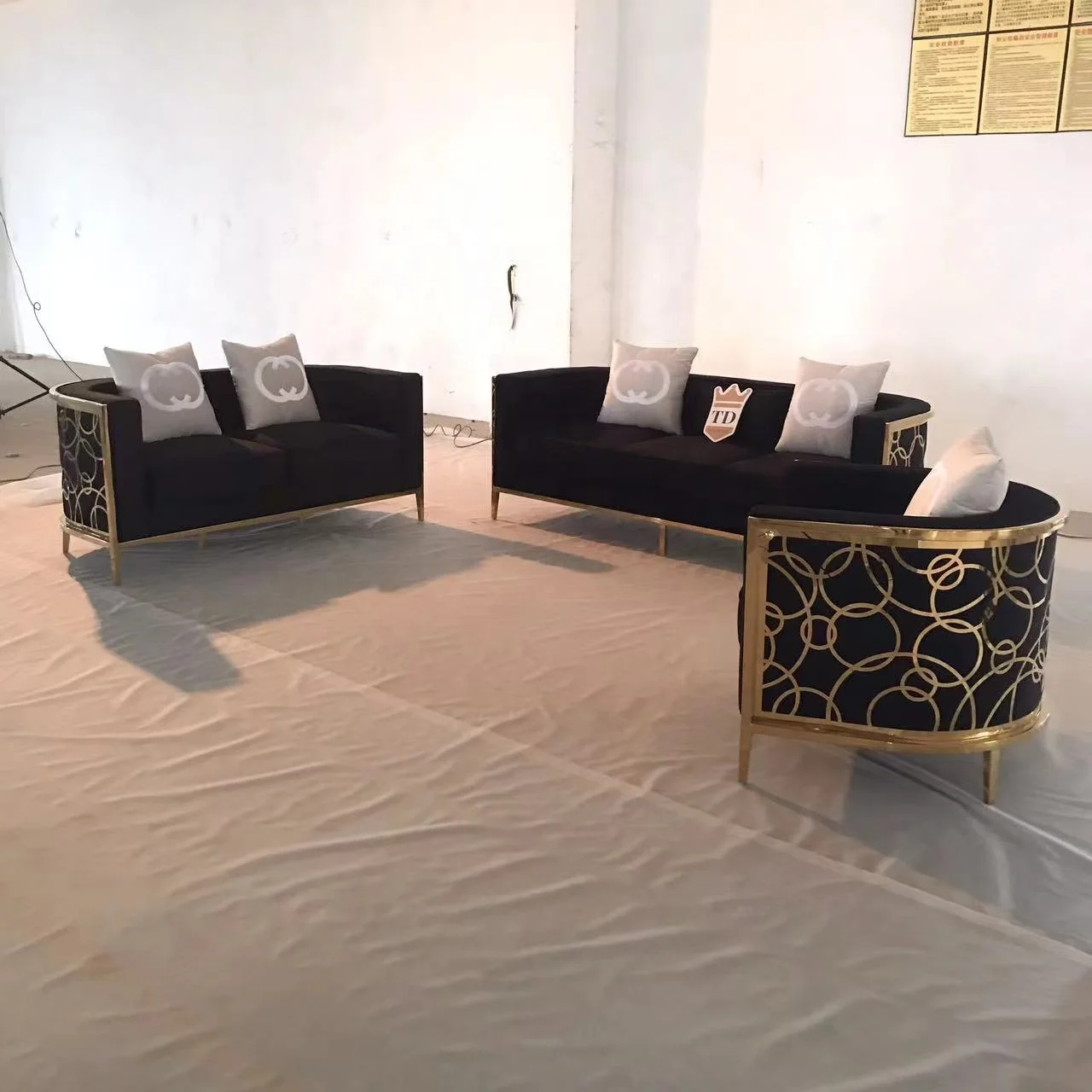 Luxury Shiny Gold Stainless Steel 123 Velvet Sofa Set Accent Chair Love Seat Lounge for Living Room Dining Office Furniture