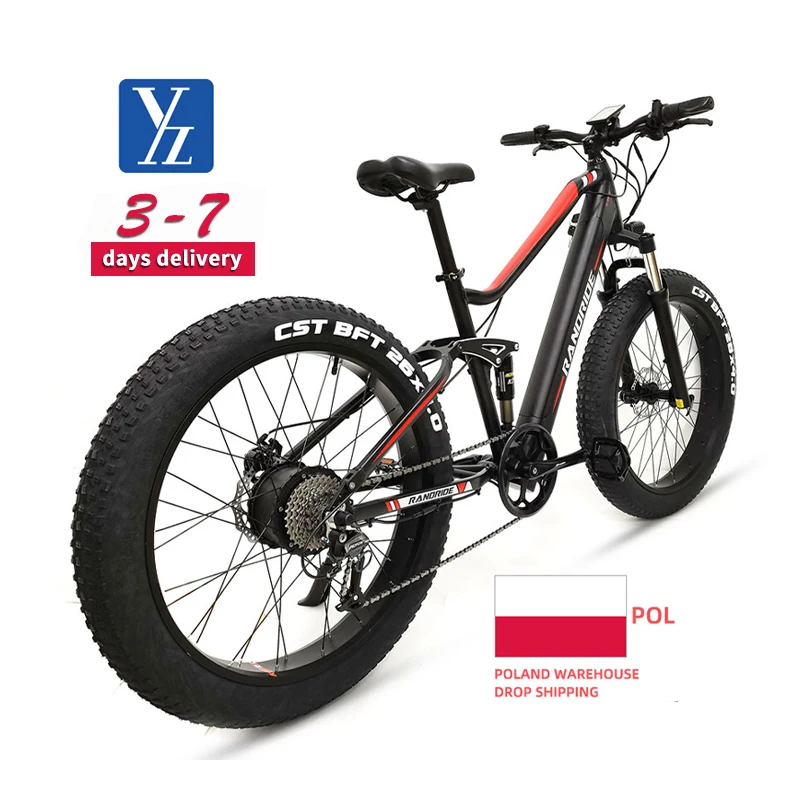 RANDRIDE Stock Mountain Bike 1000W 17ah 26*4.0Fat bike 26 inch 1000watt Electric Bike for LCD Display with USB Urban Gears Ebike
