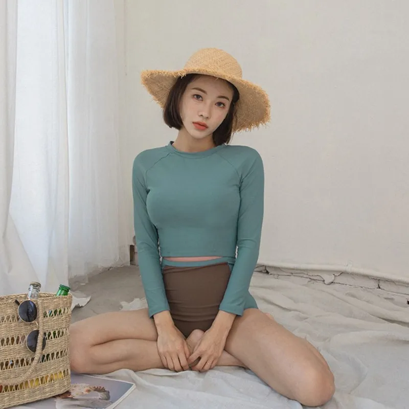 Long Sleeve High Waist Bikini Set Japanese Swimsuit Korean Swimwear