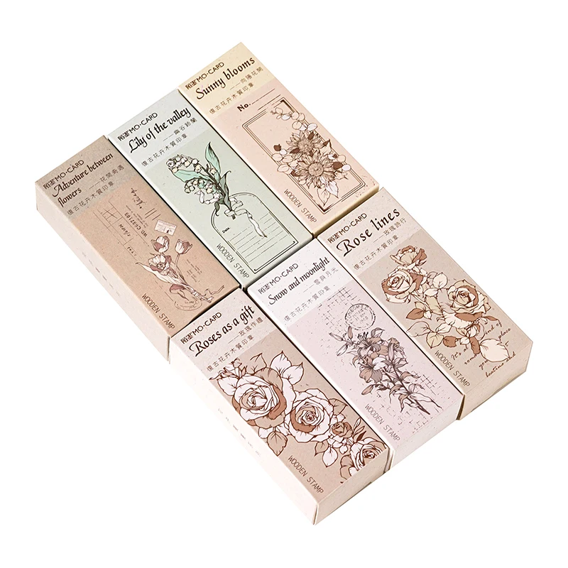 Romantic Wooden Seal Stamp Versatile Fresh Pocket Decoration with DIY Prints Creative Plant Branch Label Collage