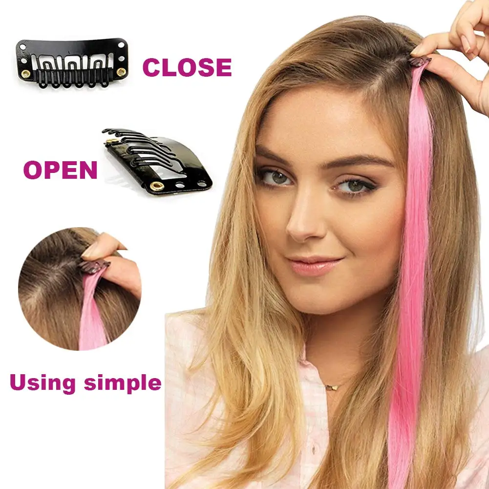 Hot sell   synthetic colorful clip in hair extension   clip in  double drawn clip in hair extension