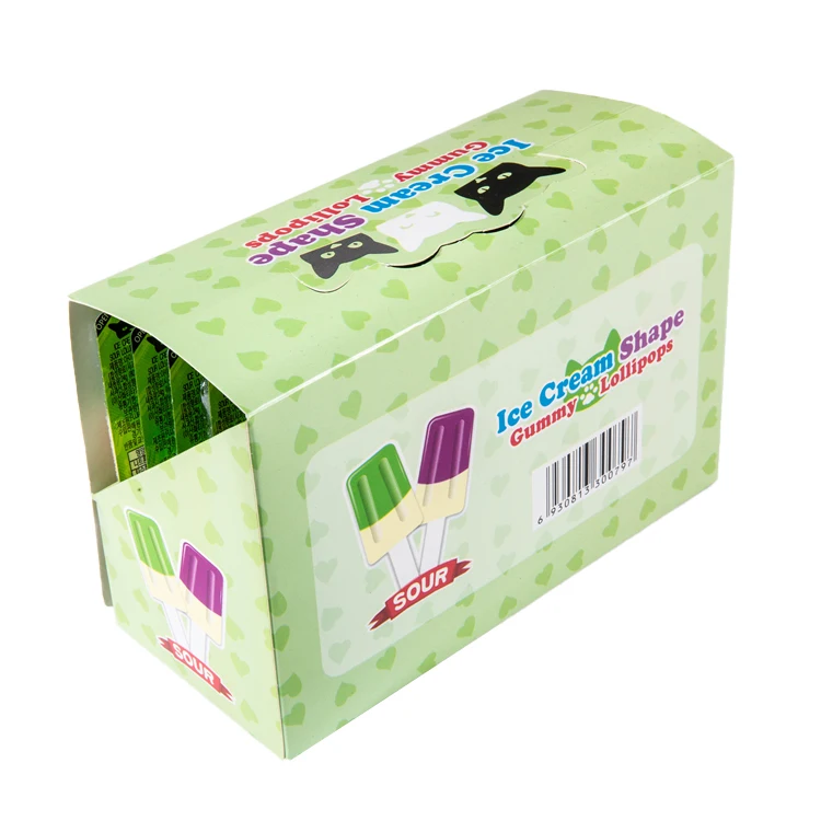 
Manufacturers Sale Ice Cream Shape Apple Flavor Gummy Lollipops Soft Candy 