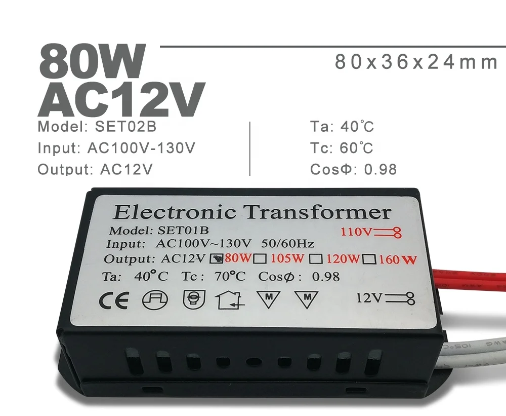 110V Electronic Transformer 80W AC110V-130V to AC 12V Power Supply For G4 Halogen Crystal Lamp Beads Quartz Chandelier