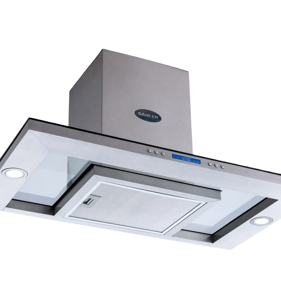 Island Stainless Steel Range Hood with Both Sides Accessible Soft Touch Button Controls