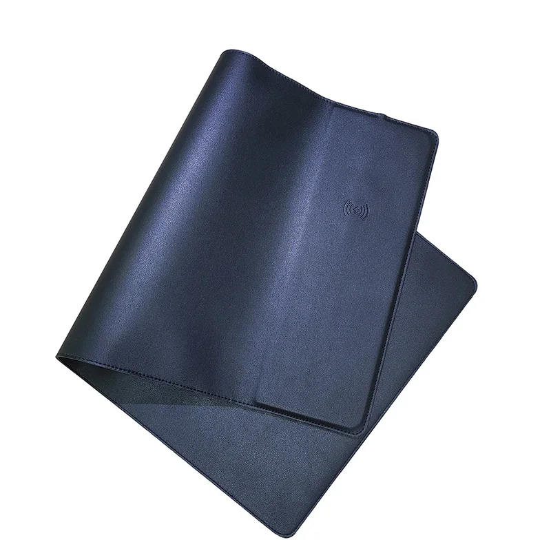 Customised Waterproof PU Leather Black Multifunctional 2 In 1 Mobile Phone Wireless Charger Mouse Pad Mousepad