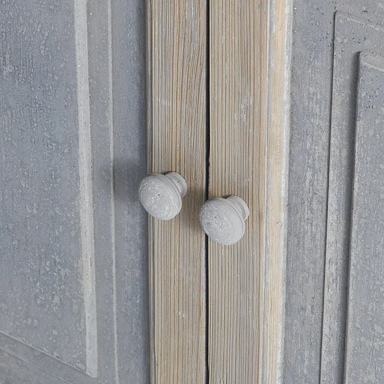 Norwegian Rustic Style Living Room Furniture Dark Blue Recycled Pine Wood Showcase Antique Wooden Display Cabinet