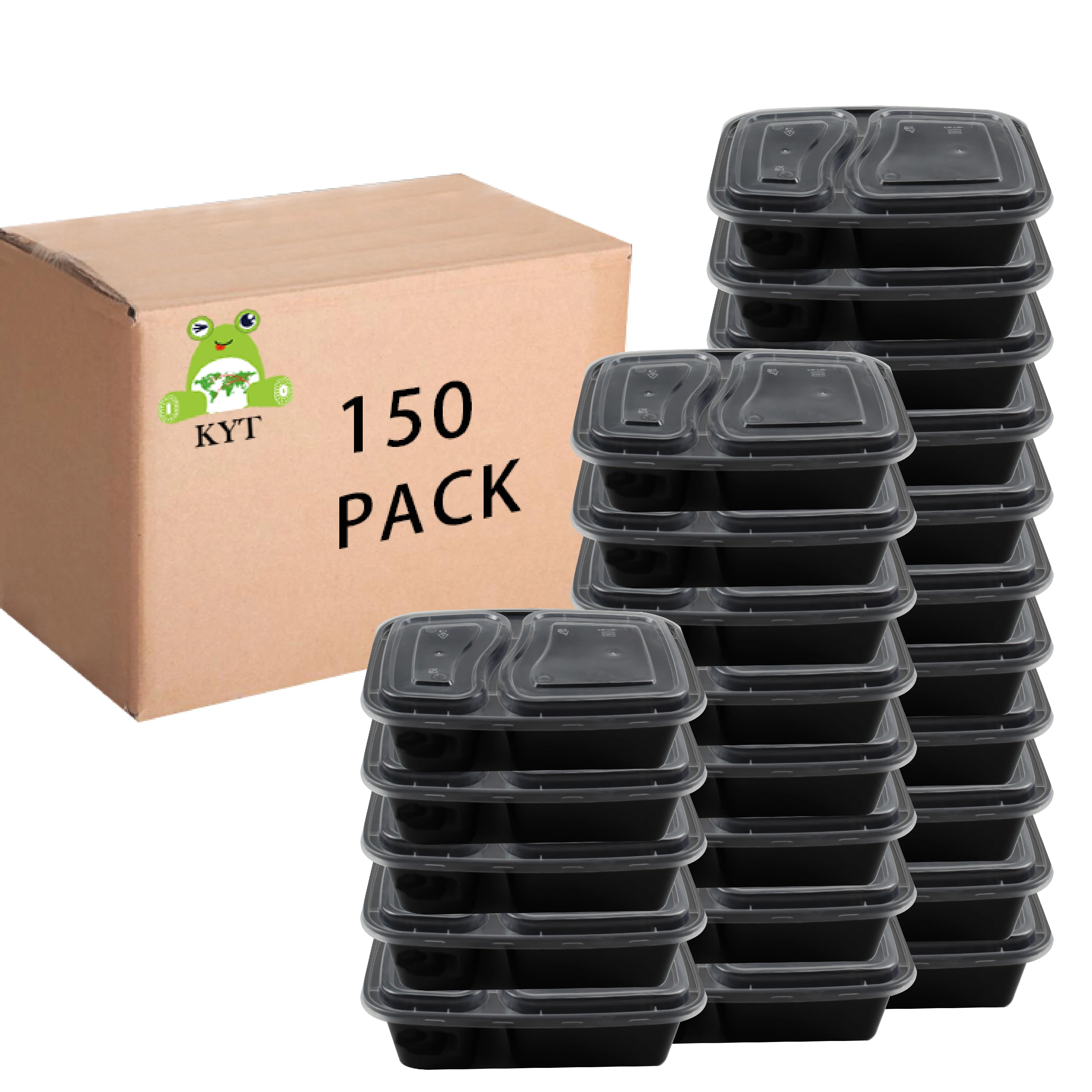 2 compartment Takeaway Microwavable Plastic Disposable Bento Food Storage Lunch Boxes Meal Prep Containers