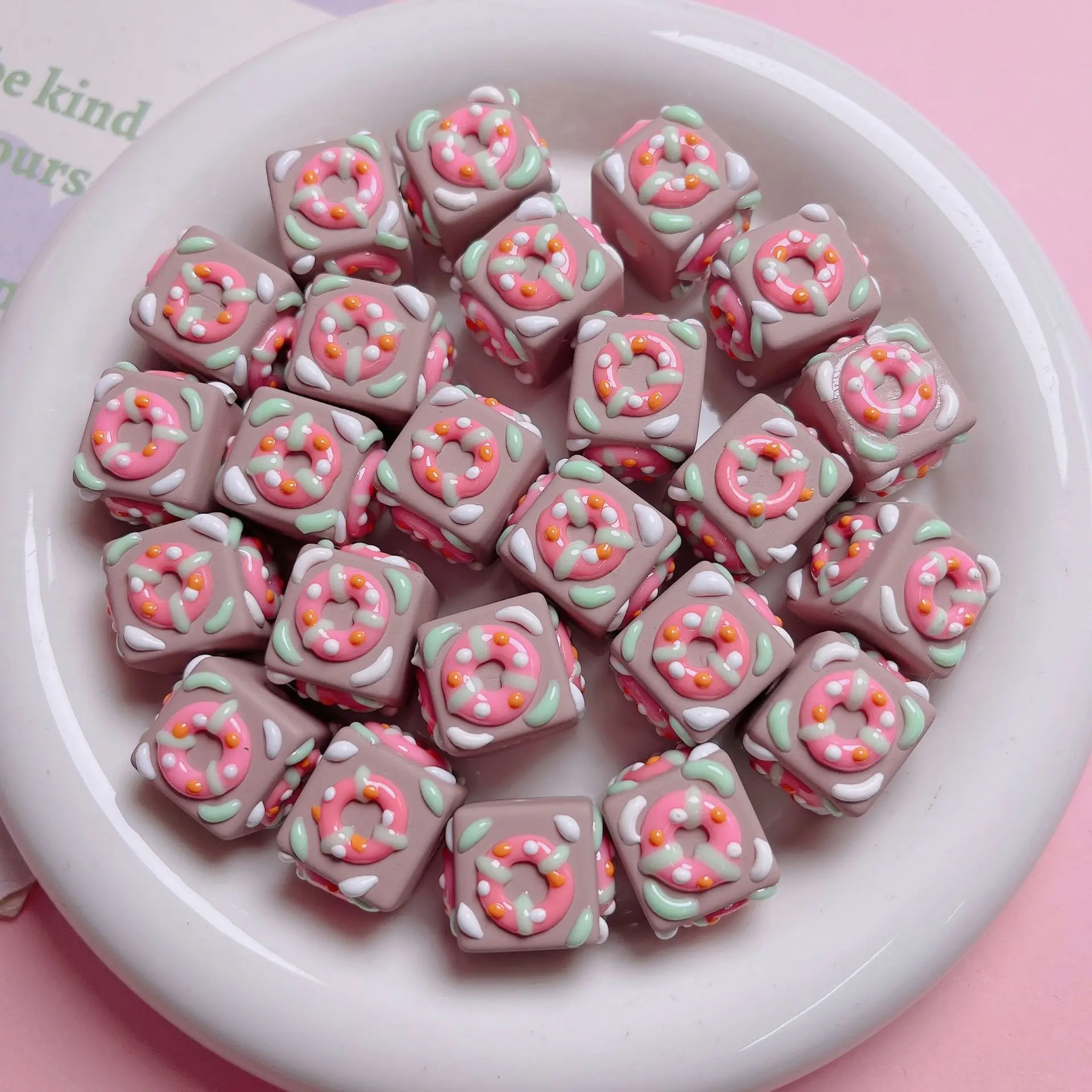 Acrylic hand-painted Square Donut Beads Diy Mobile Phone Chain Key Chain Accessories