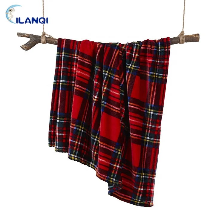 2020 Popular Anti Pilling Red And Black Plaid Printed Thick Warm Flannel Fleece Spring/Autumn Throw Blanket