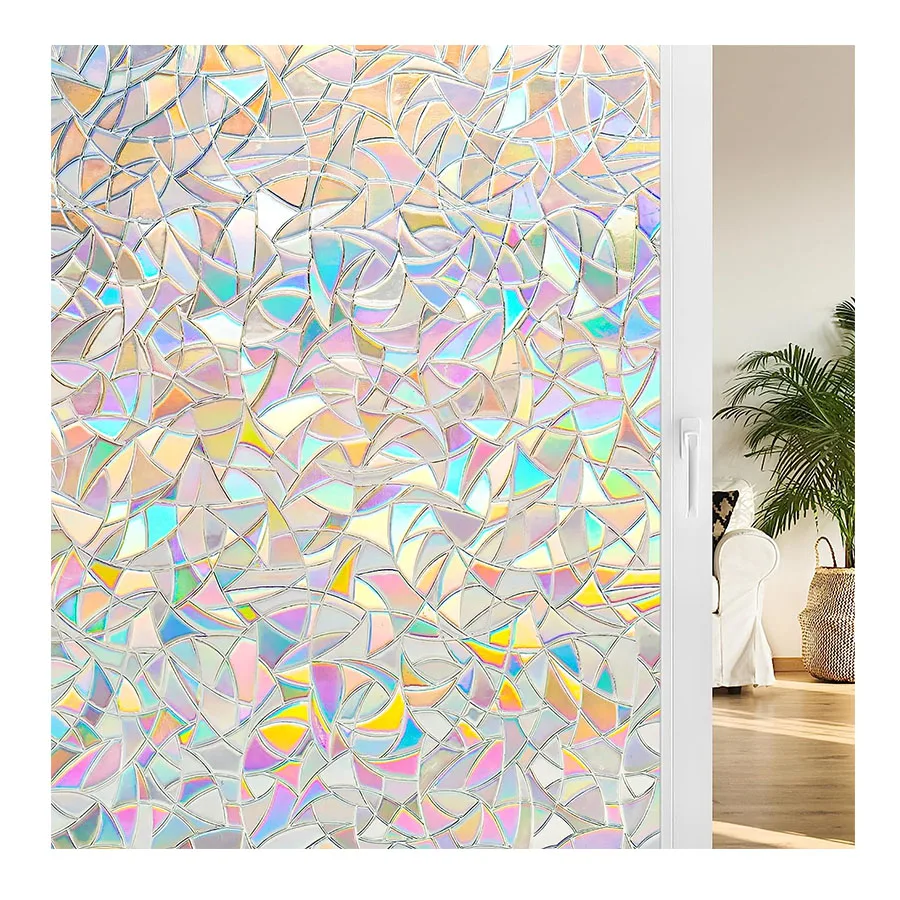 Rainbow Window Clings 3D Decorative Privacy Film Stained Glass Window Static Cling Window Sticker Non-Adhesive
