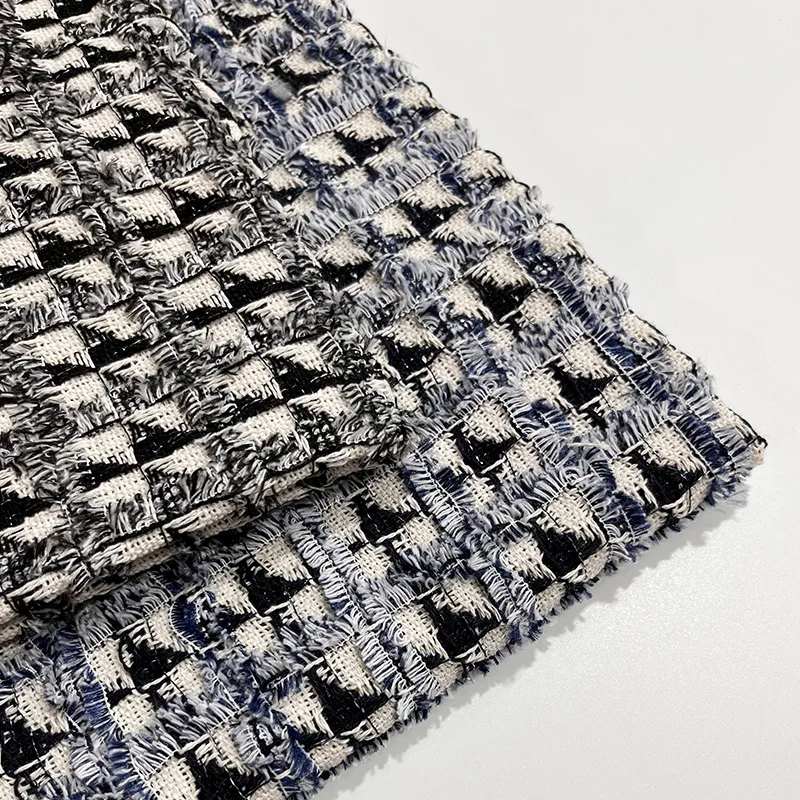 Wholesale factory custom wool tweed jacquard tweed fabric check woollen fabric winter fabrics for clothing
