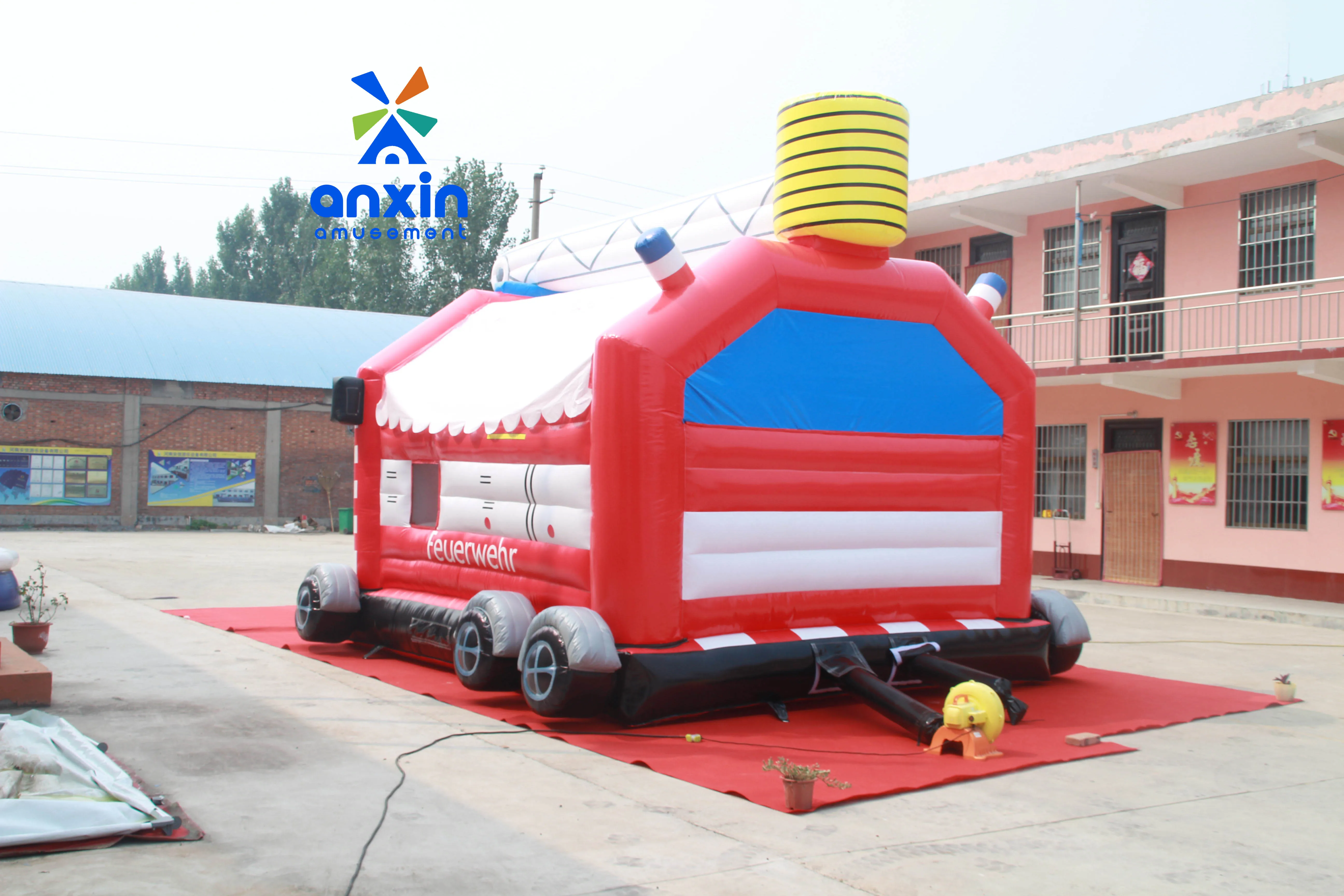 Inflatable jumping bed fire truck style commercial rental factory on sale quality excellent made in China accept customization