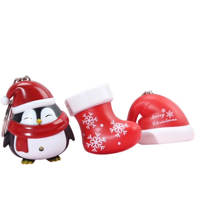 Christmas Promotional Light-Up Penguin Keychain for Kids Creative Plastic Keychain with LED Light and Sound