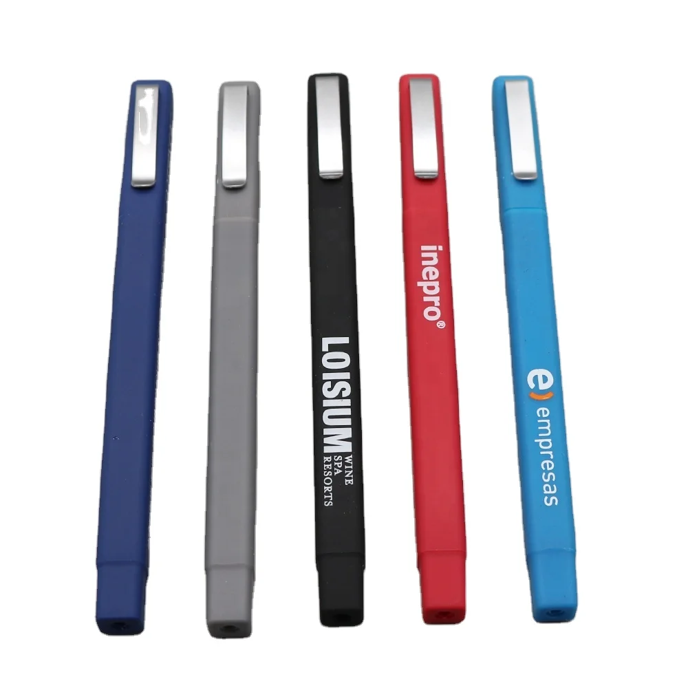 Hot sales promotional  high quality luxury clip rubber plastic square w hotel ball pen with custom logo