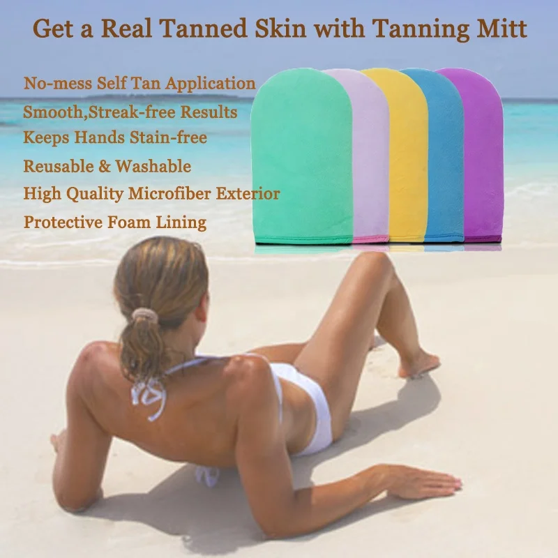 Custom Personalised Private Label Body Soft Applicator Self Application Velvet Brown Tan Tanning Mitt