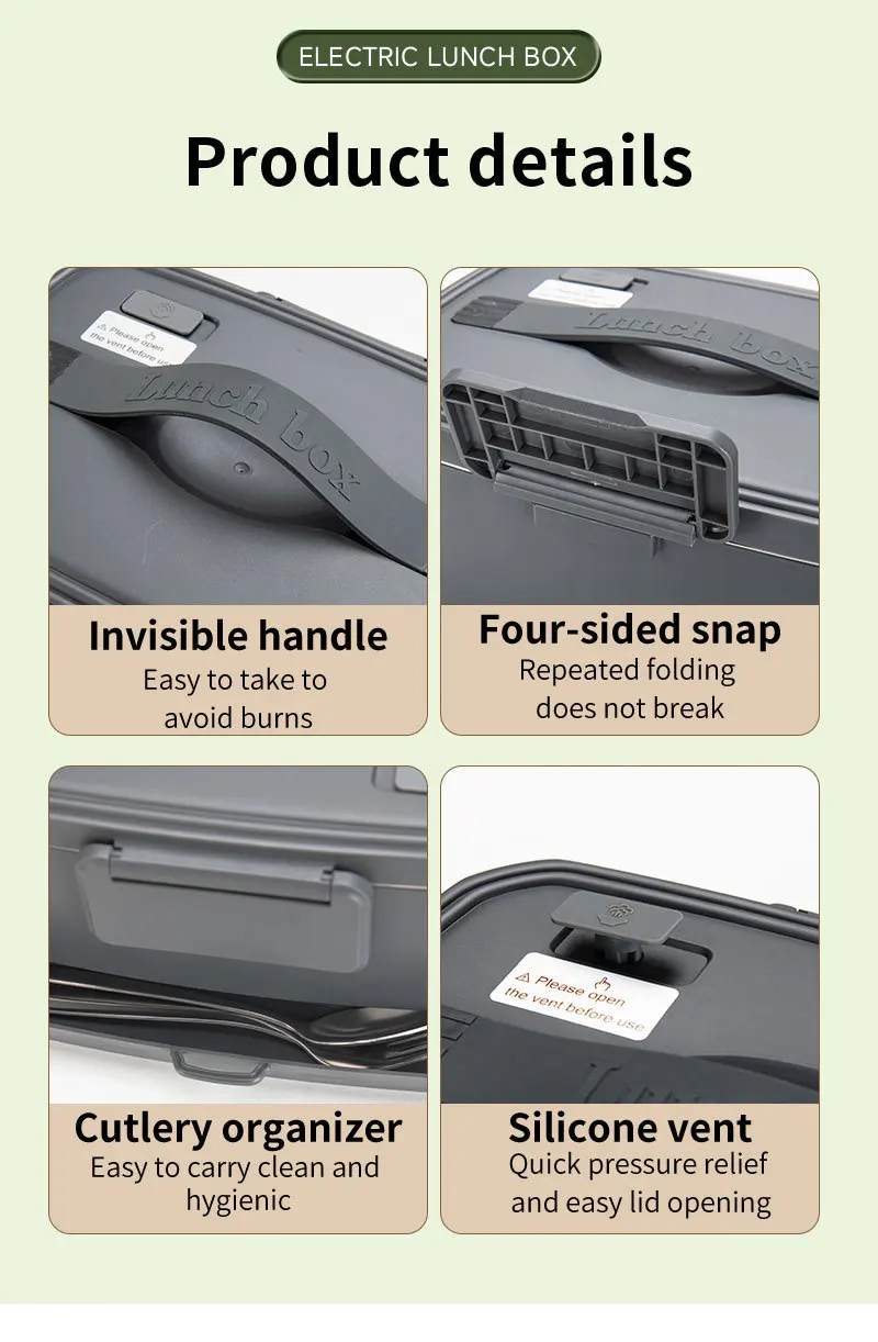 90W Electric 2L Lunch Box Portable Food Warmer Heated 304ss Bento Boxes for Car Home Food Heating 110V /220V Metal container