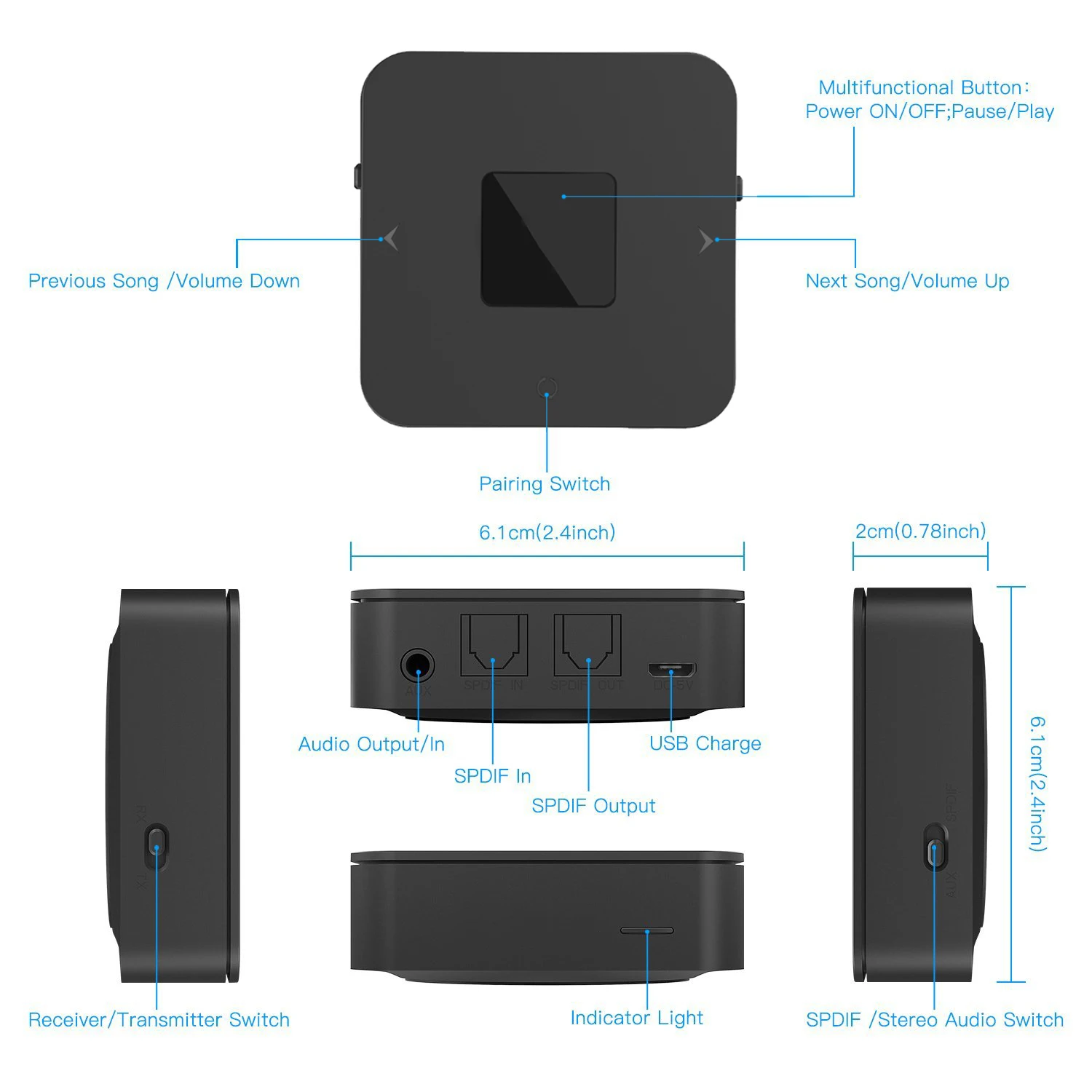 2 in 1 bluetooth receiver and transmitter Aptx-LL AVRCP A2DP  optical fiber input SPDIF AUX USB wireless adapter connector