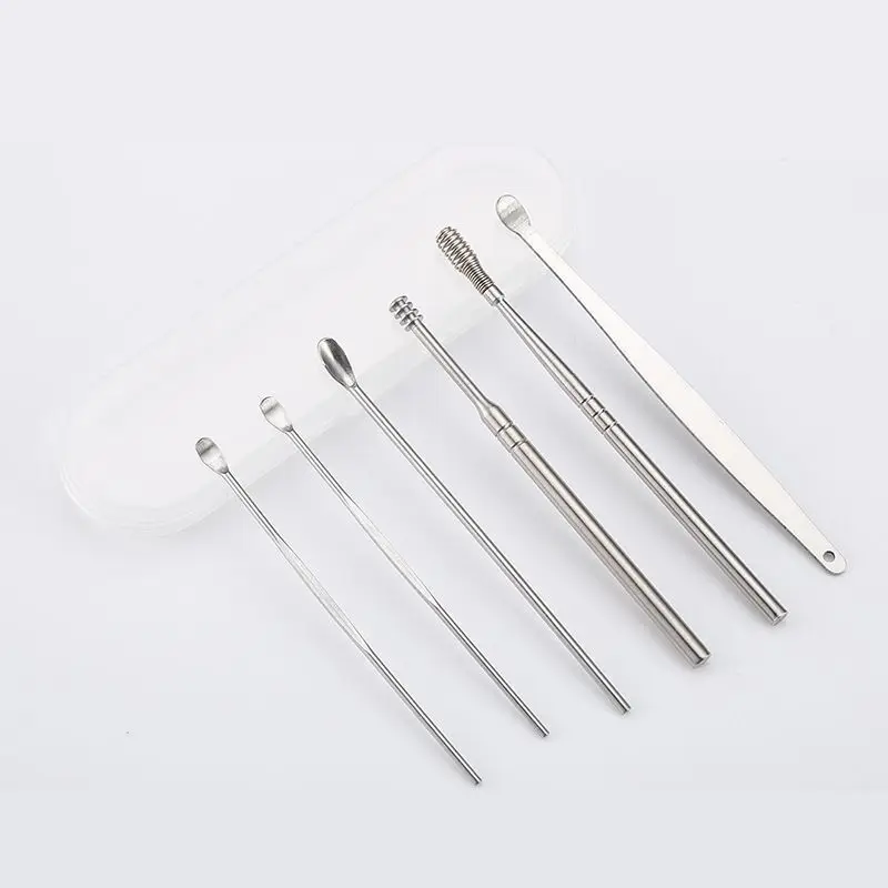 Top Quality Portable Soothing 6 In 1 Ear Pick Earwax Removal Kit Set With PU Bag